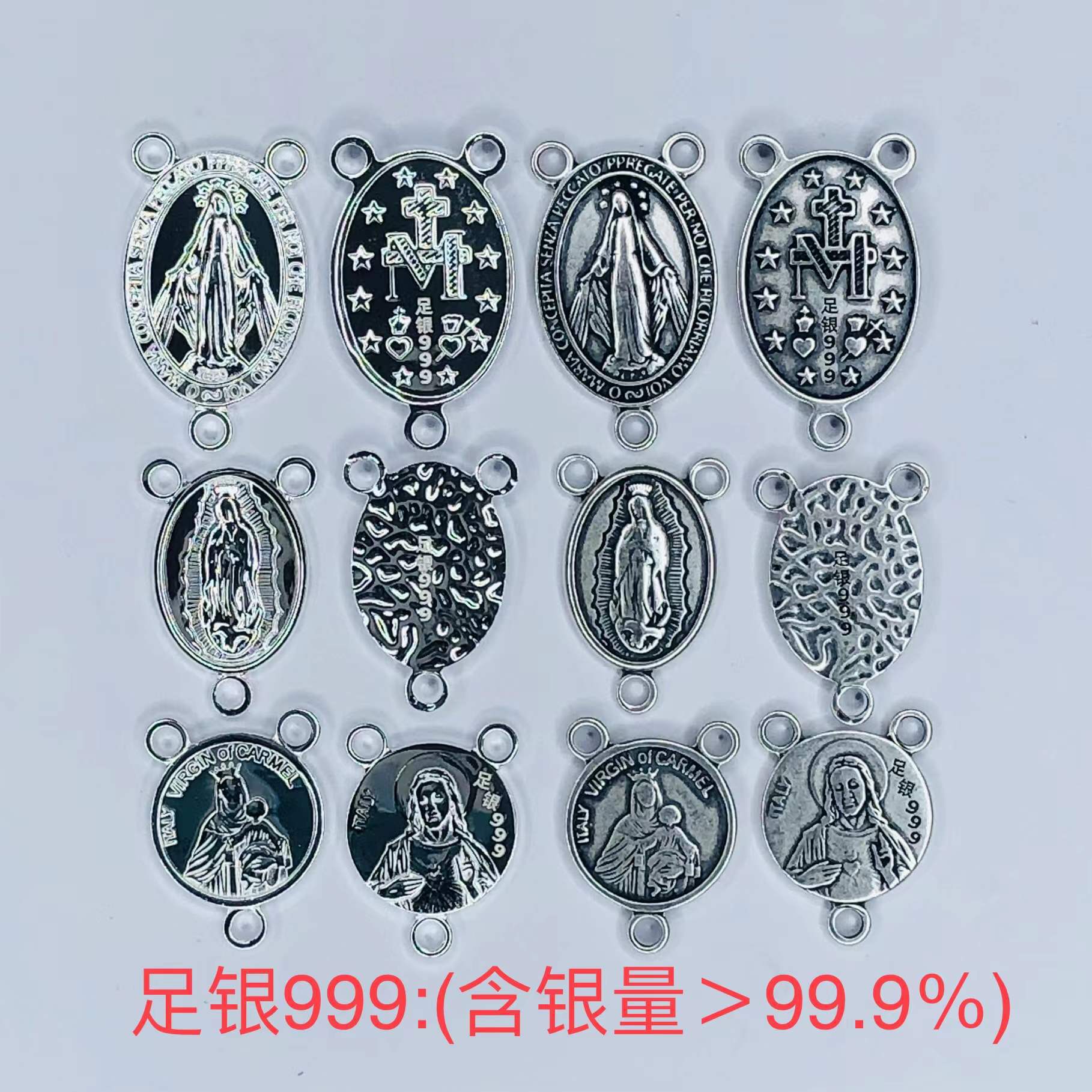 Western-Style Character Jewelry Triangle Pendant Rosary Chain Charm 999 Pure Silver Accessories