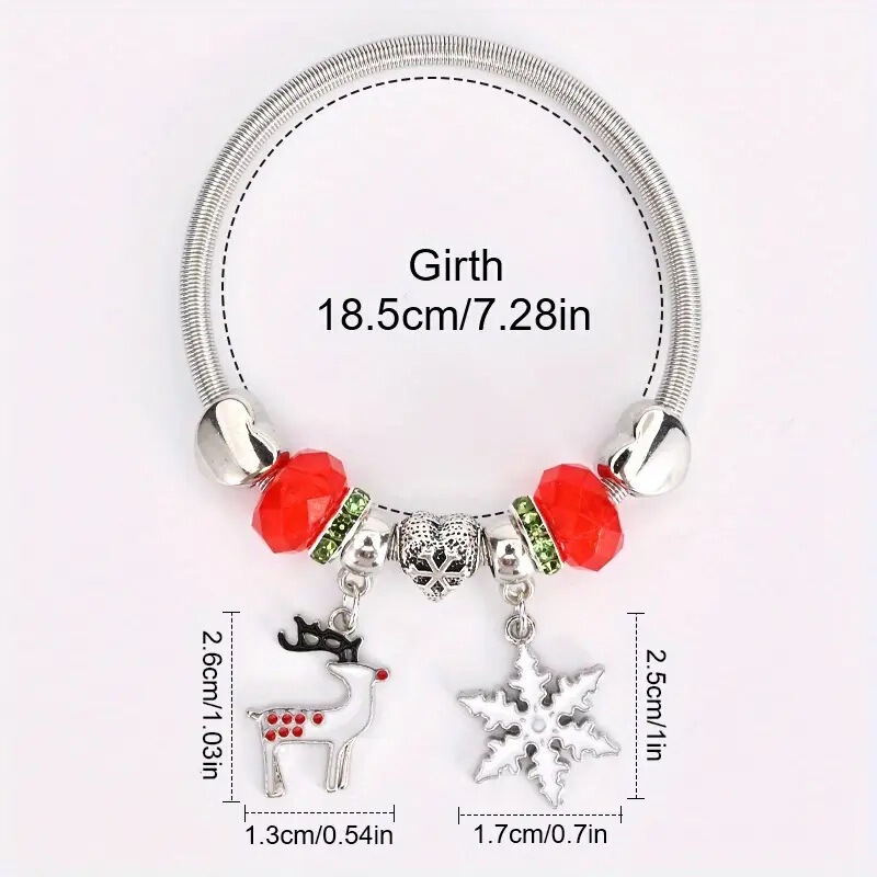Christmas Snowflake Deer Pendant Bracelet Gift Cute Women Charm Bracelet Jewelry Gift, Christmas Bracelet