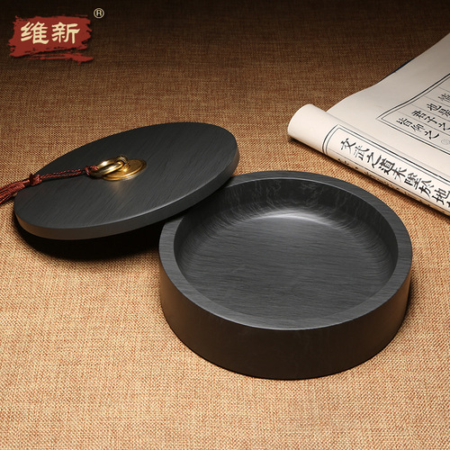 Sheyi Inkstone 4-inch 5-inch 6-inch 8-inch 10-inch Inkstone with Cover Ink Basin Original Stone Stationery with Natural Original Stone Inkstone with Cover