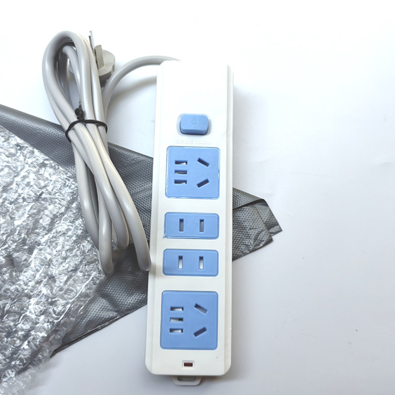 蓝白安全门14孔开关灯排插2米线新款插板电源地拖插座电脑插座耐