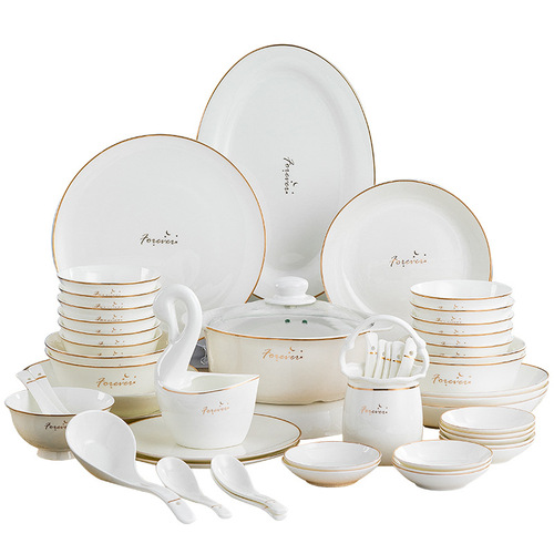 Set of tableware European style home bowl and chopsticks light luxury bone china moving gift tableware ceramic bowl and plate