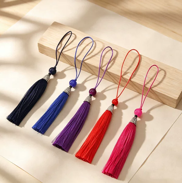Small tassel fan bookmark, thick thread tassel, chubby tassel, Hanfu hair accessory, decorative hanging tassel