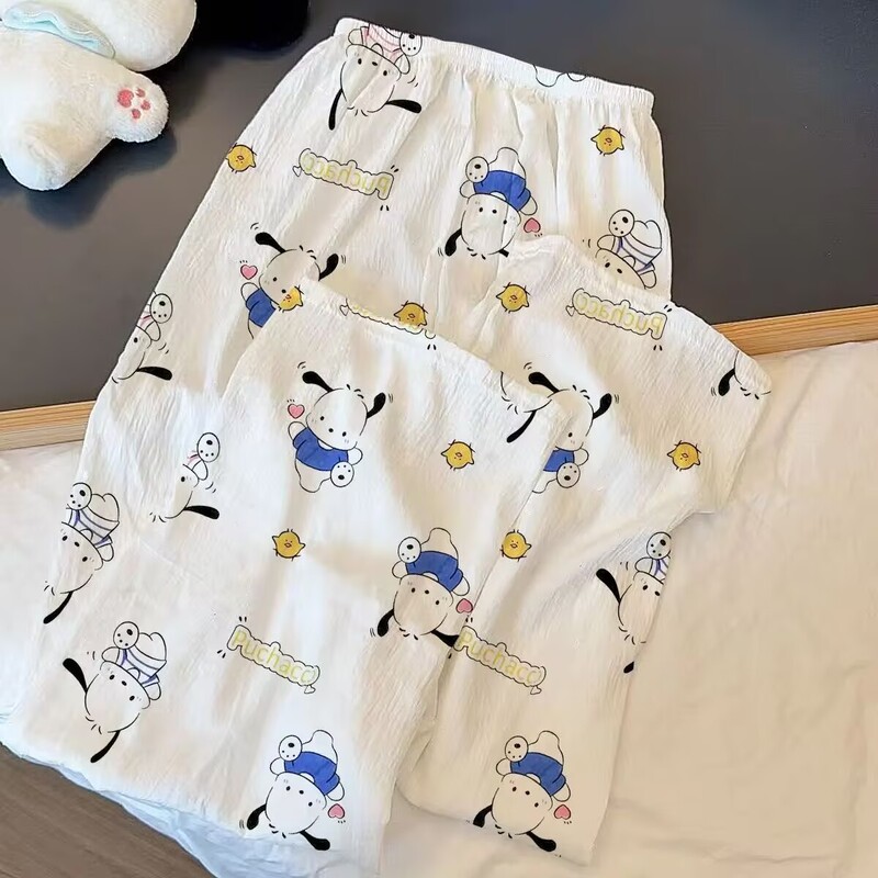 夏の韓国スタイルのクラウドコットンパジャマ女性のための薄い漫画草リスホームガールズパンツ春と秋は屋外で着用できます|undefined