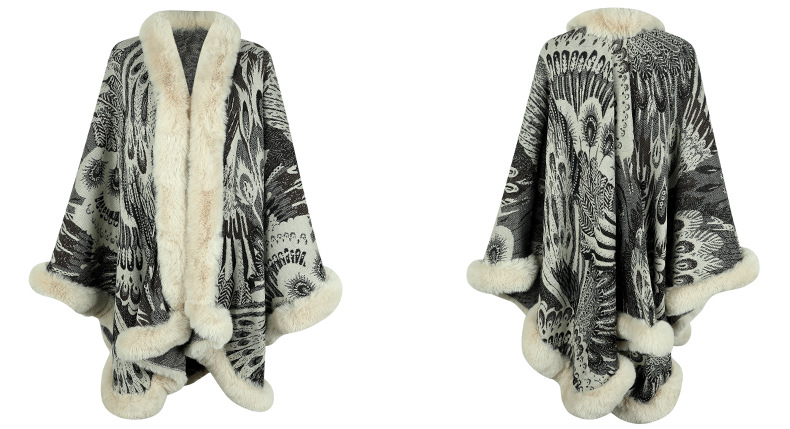 Women's thickened thermal shawl with peacock flower knitted cape_voghion.com