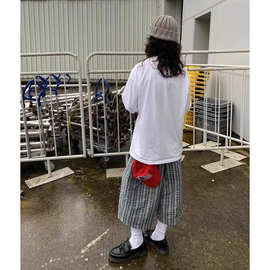 夏季薄款格子短裤男士潮牌宽松五分裤休闲口袋中裤-P35