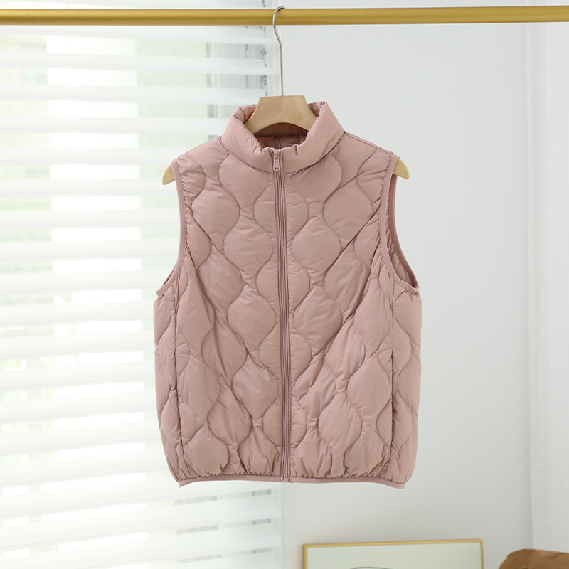 Autumn and Winter Lightweight Down Jacket Vest Women's Vertical Collar All-match Portable Slim-fit Rhombic Sleeveless Outer Wearing Jacket Lightweight Wasp