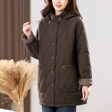 中长款加绒棉服女2025冬季新款宽松大码中年妈妈加厚保暖棉衣外套