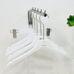 White Clothing Store Special Wooden Hanger Wholesale Children's Girls Clothing Store Wooden Anti-Slip Clothes Hook Support Bar Pants Clip Wholesale