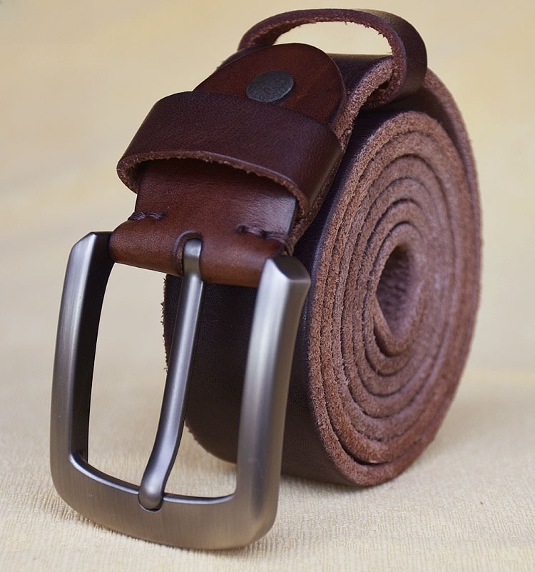 Pure Cowhide Belt Men's Genuine Leather Vintage Casual Cowhide Belt Top Layer Cowhide Pin Buckle Belt Handmade Belt_voghion.com