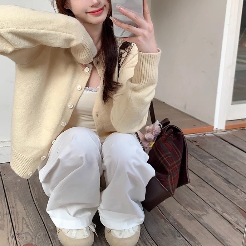 软糯毛衣外套女装秋季新款奶系穿搭气质外穿宽松圆领针织开衫上衣|undefined