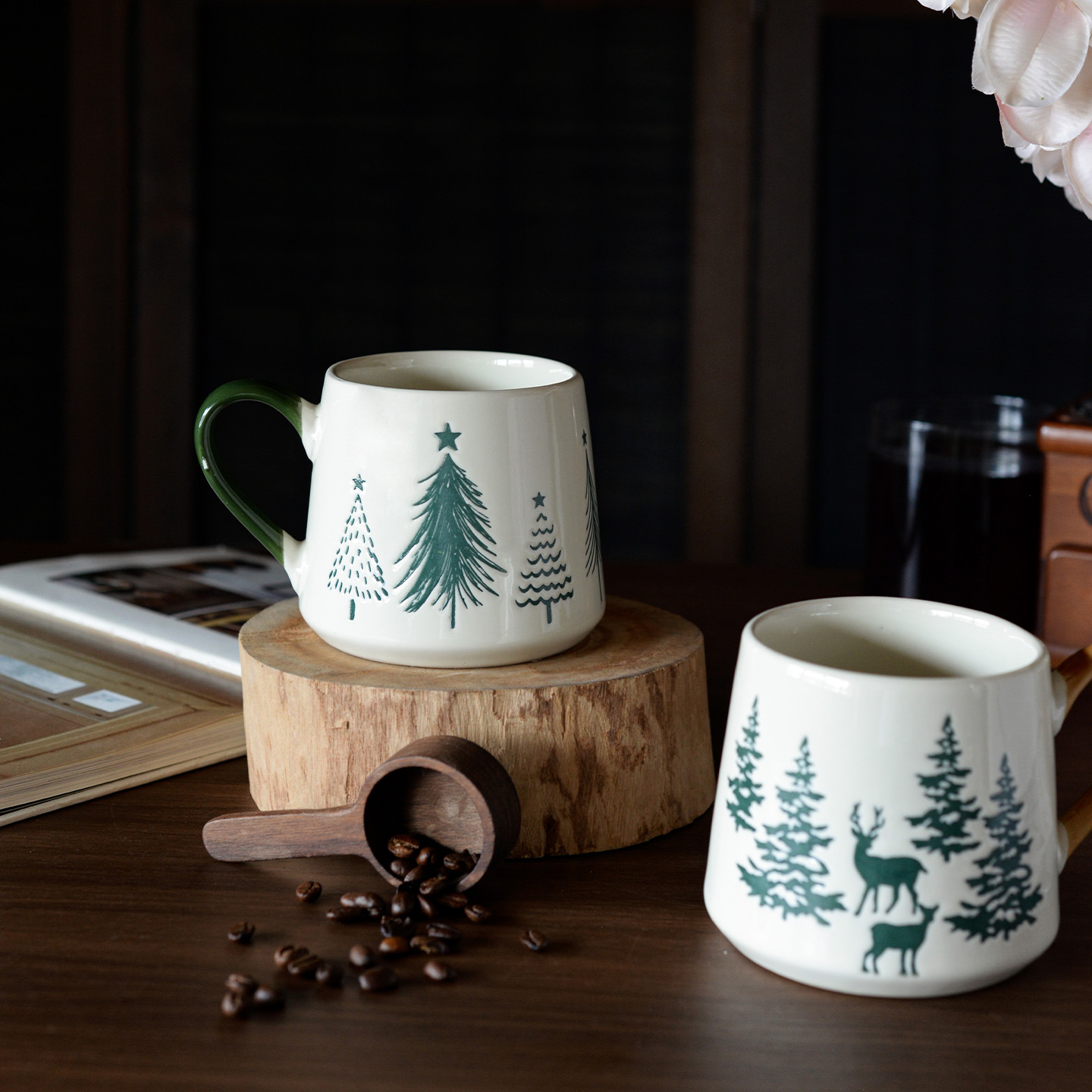 Taza de cerámica del árbol de Navidad taza de café de oficina en el hogar taza de leche taza de pino taza de agua de desayuno