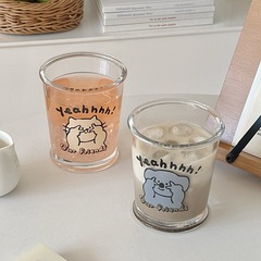 自家製ins風漫画グラスカップルカップ冷たいカップコーヒーカップ単層カップ家庭用朝食ミルクカップ