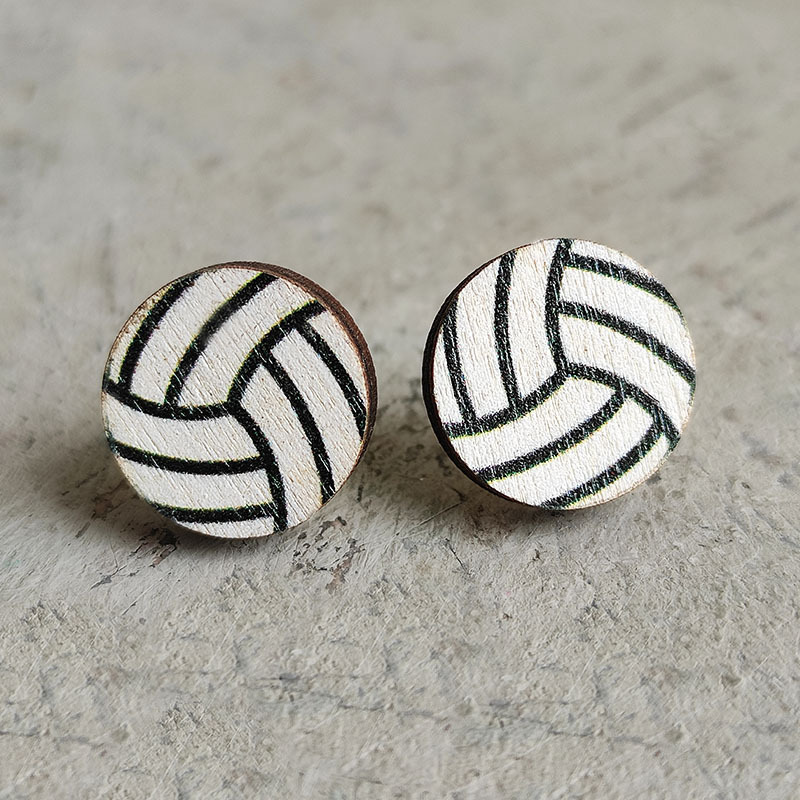 Original Design Basketball Football Wood Womenu0027S Ear Studs 1 Pair