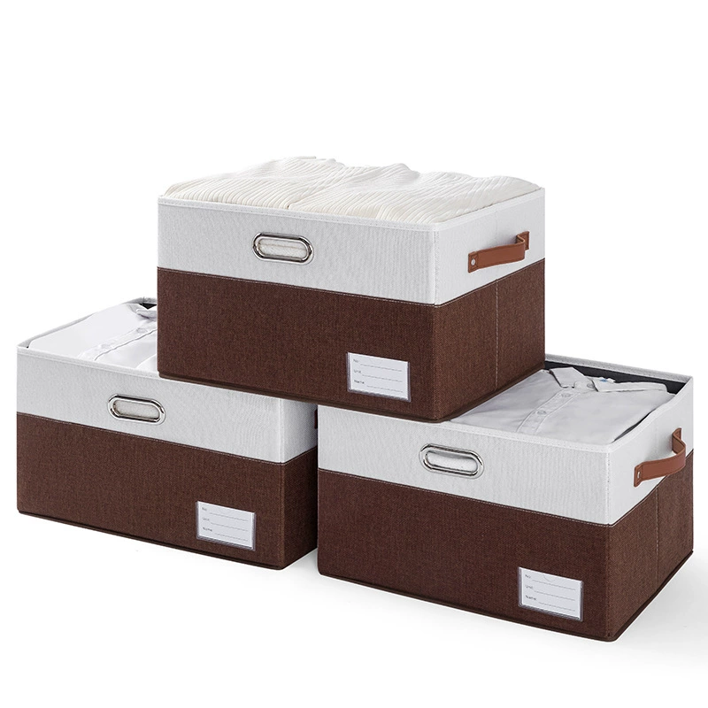 Foldable Storage Box, Cotton-Linen Fabric with Metal Frame, Top-and-Bottom Lid, Multiple Sizes