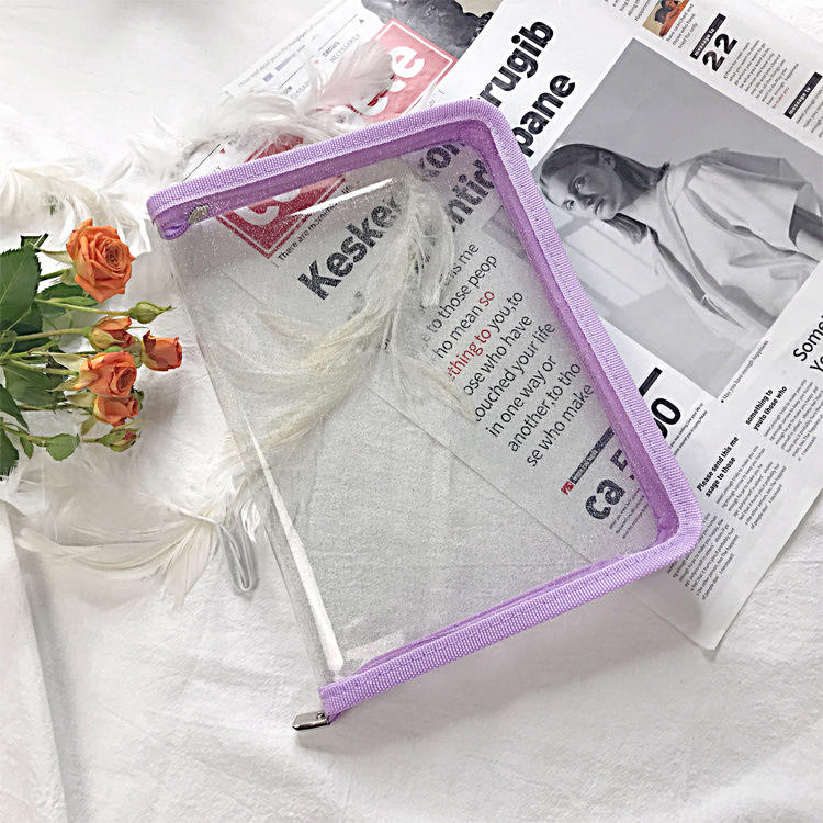 Fábrica al por mayor a5 bolsa de archivo de pvc transparente color ins cremallera bolsa de recarga bolsa de almacenamiento de material bolsa de almacenamiento de papelería