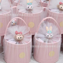 皮质抱抱桶婚庆伴娘伴手礼回礼盒手提圆形宝宝满月百天礼品盒现货