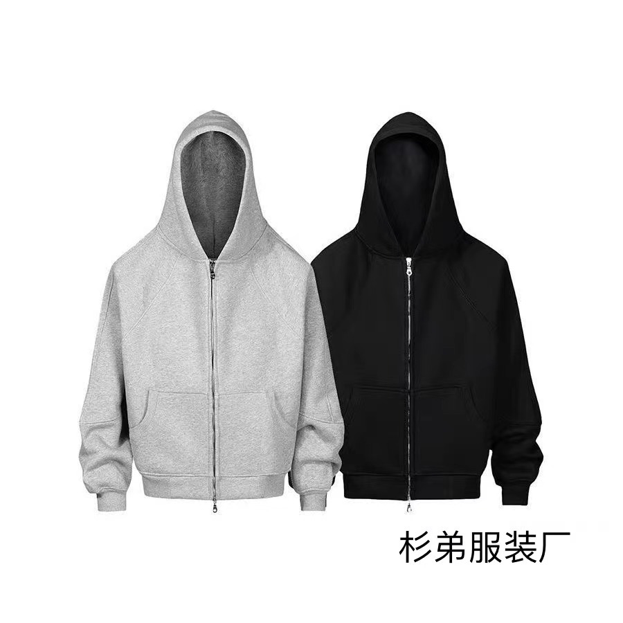 美式潮牌cleanfit连帽卫衣男春秋季新款廓形boxy版型基础纯色上衣