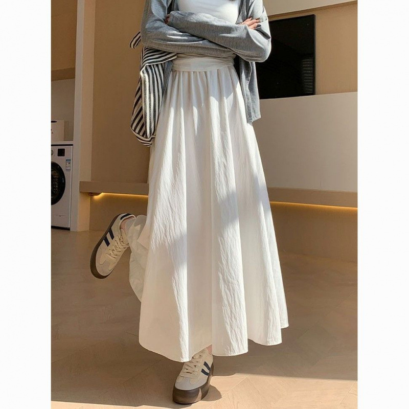 女性用フォレストホワイトスカート2025春夏新作ハイウエストスリムミドル丈プリーツ気質ロングスカート|undefined