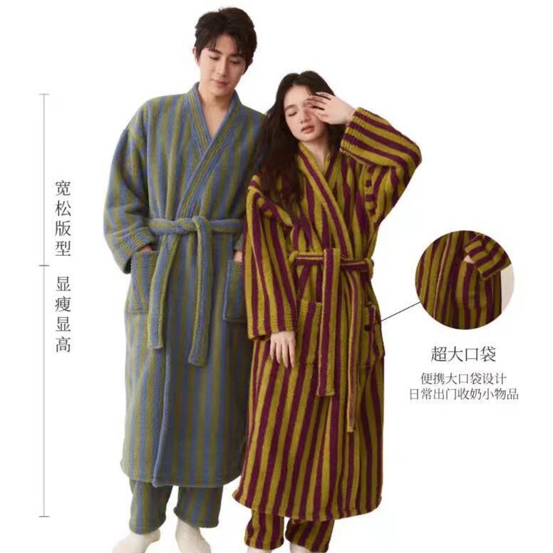 Spot Autumn and Winter New Coral Velvet Thickened Beautiful Velvet Men's and Women's Nightgowns Extended Bathrobes Couple Pajamas