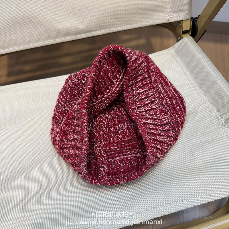 混色彩线针织帽子女早秋韩系ins新款简约百搭针织保暖毛线帽冷帽|undefined