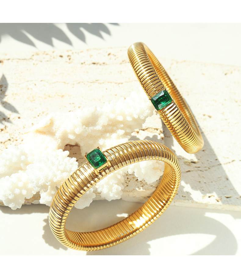 Simple Style Geometric Titanium Steel Inlay Zircon Bangle 1 Piece