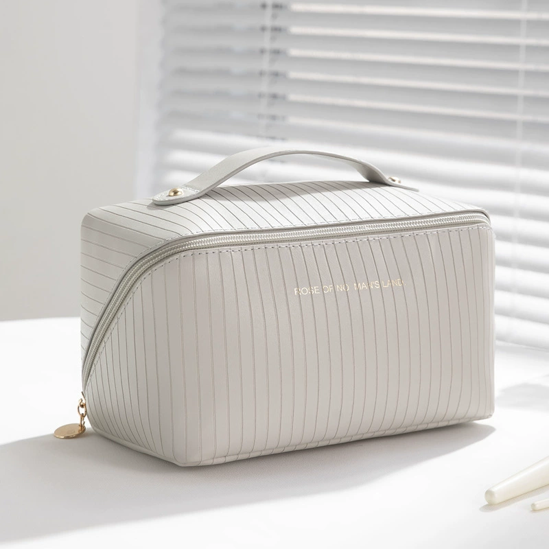 Cosmetic bag pillow organizer, PU leather, roomy travel handheld shoulder pouch