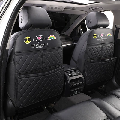 Seat Back Protection Pad, Backrest, Chair back anti-kick pad - black-smiley-face-edition