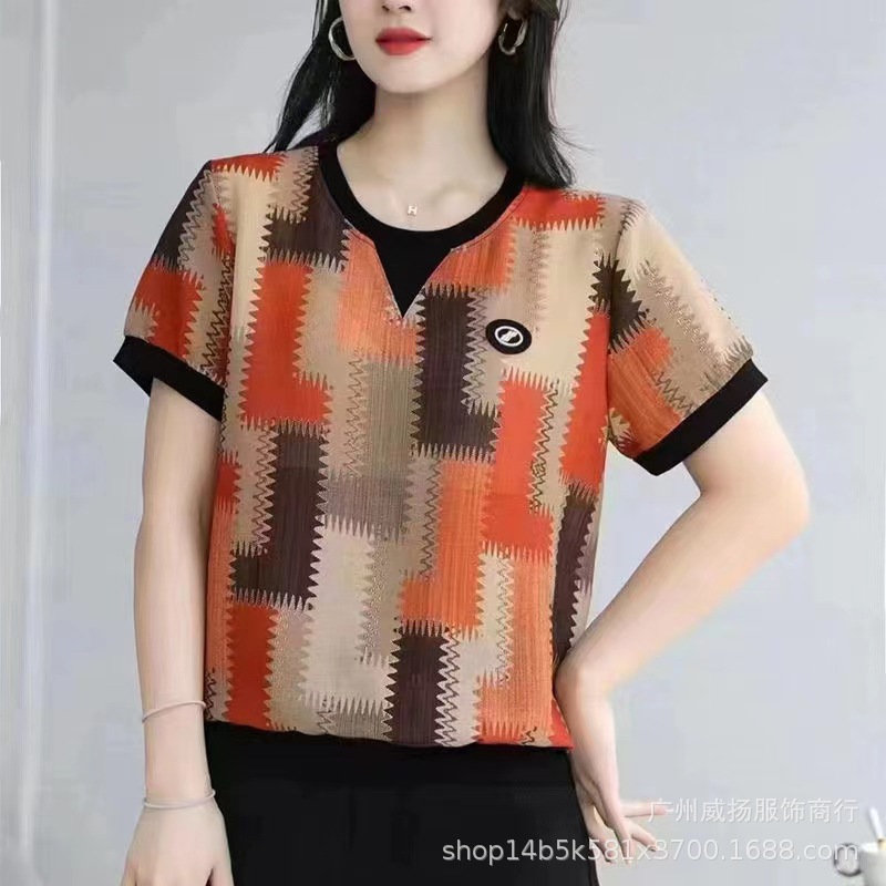 冰棉简约女装妈妈装短袖T恤跑江湖货源中老年女装T恤地摊货源批发