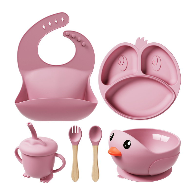 Ventas transfronterizas en caliente de silicona para niños cubiertos para bebés herramientas de cuenco de ventosas cuenco de comedor anti-caída productos para madres y bebés