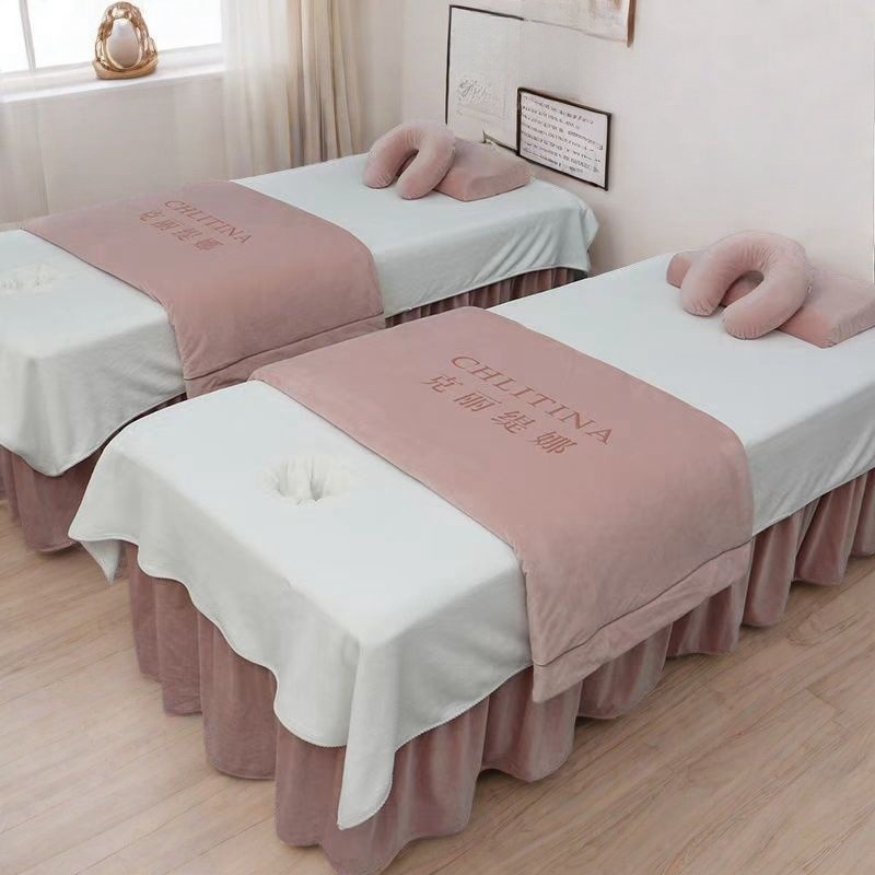 Factory wholesale beauty bedspread four-piece beauty salon simple winter warm massage massage physiotherapy bed set logo