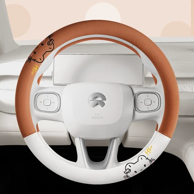 Cat Perforated Leather Women's | Steering wheel cover - cayenne-brown-34cm-round