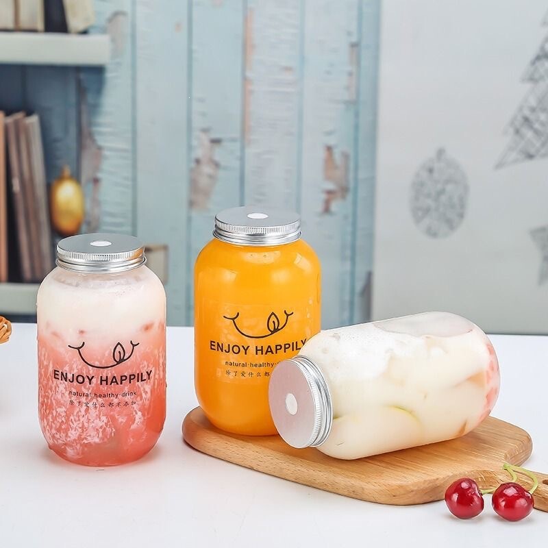 Disposable Milk Tea Cup with Lid, Same Style as Heytea, Chubby Bottle for Mango Sago Pudding, Plastic Juice Drink Bottle for Takeaway