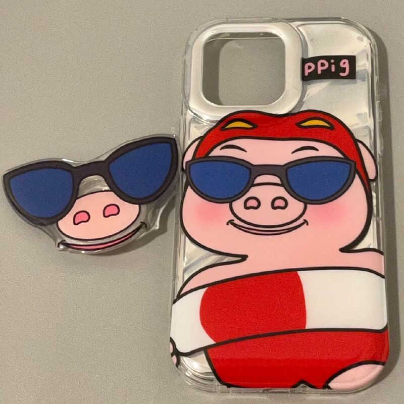 Cute swimming ring pig Apple 15promax phone case iPhone13/14 inner twill 12 sunglasses bracket