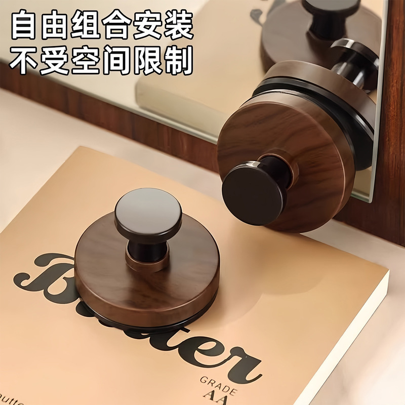 胡桃木纹吸盘旋钮挂钩门浴室厨房壁挂式置物架免打孔挂衣钩挂架|undefined