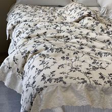 出口韩国法式全棉纱布春秋被保暖四季被纯棉皱皱纱复古被子可机洗