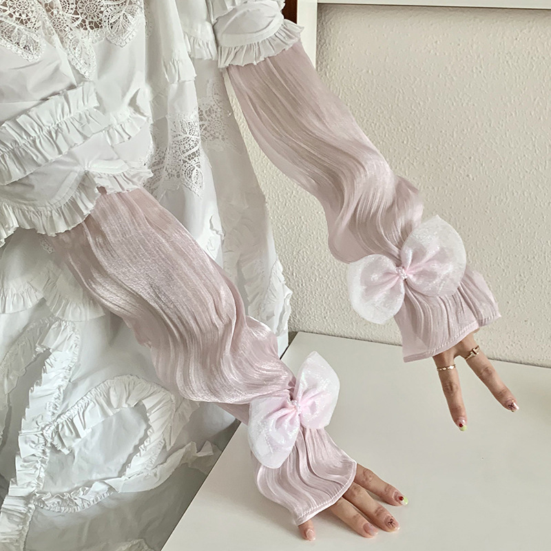 Mangas de hielo, mangas de protección solar, verano, nuevo estilo, temperamento elegante, gasa de malla, lazo, mangas abullonadas sueltas, protección de mangas, protección de brazos