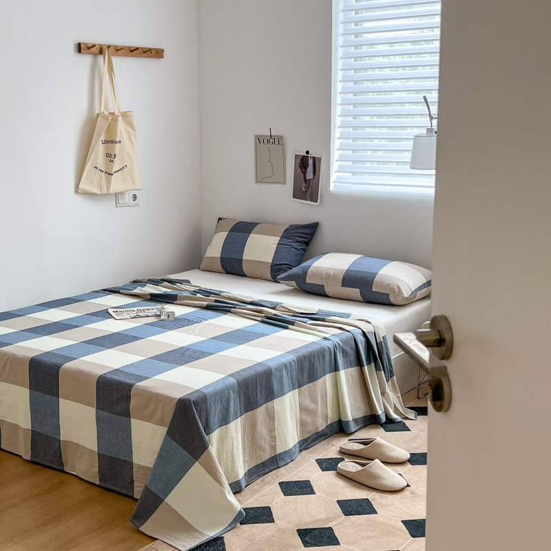 日本式無印単品シーツ良品水洗い綿シーツ純綿格子縞単独シーツベッドスカート純色純綿