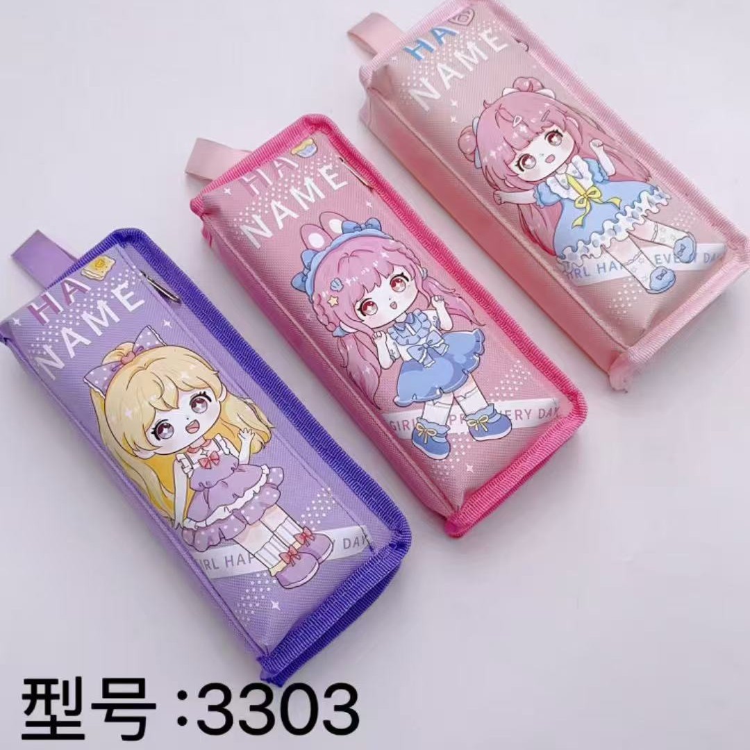 Bolsa de lápices al por mayor Bolsa de lápices de doble capa de gran capacidad simple de dibujos animados Bolsa de papelería de moda de tela Oxford Bolsa de almacenamiento de lápiz lindo
