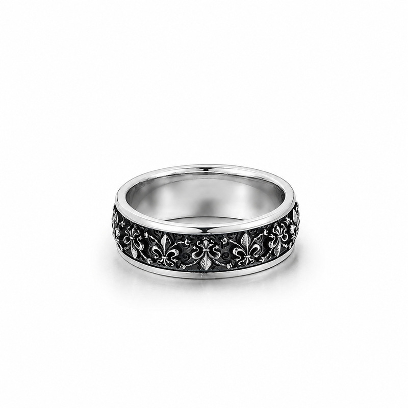 European and American cross-border vintage iris flower men's ring, imitation Thai silver personalized ring, trendy versatile open-ended index finger ring European and American cross-border vintage iris flower men's ring, imitation Thai silver personalized ring, trendy versatile open-ended index finger ring
