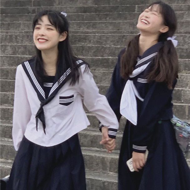 Autumn Japanese JK Set Female Student Loose College Style Navy Collar Shirt + ins High Waist Half Full Two-Piece Set