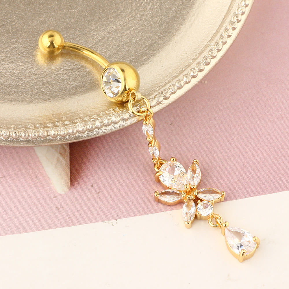 Rose Gold AAA Zircon Navel Ring Stainless Steel Body Piercing Jewelry detail image 7