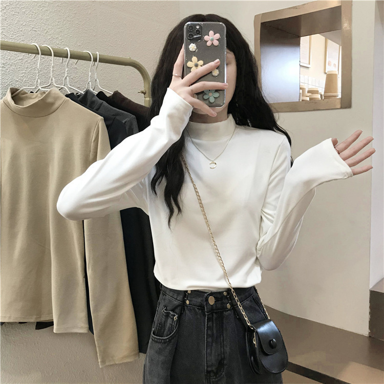 德绒半高领长袖女新款秋新款软糯亲肤加绒加厚T恤女装打底衫上衣|undefined