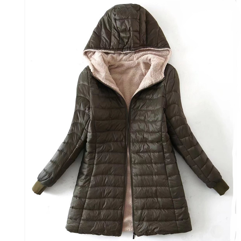 2023 Otoño e Invierno Nuevo estilo coreano de longitud media con capucha abrigo de algodón acolchado de lana de cordero cálido abrigo de algodón acolchado de las mujeres más abrigo de terciopelo superior