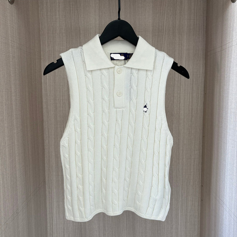 Cross-Border Summer New Rl Laff Embroidered Pony Logo Twist Polo Collar Sleeveless Knitwear Vest for Women