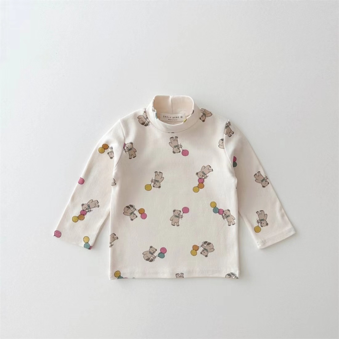 Loebear estilo coreano Primavera, otoño e invierno nuevo bebé medio cuello alto manga larga Camiseta hombres y mujeres todo partido suave camisa de fondo