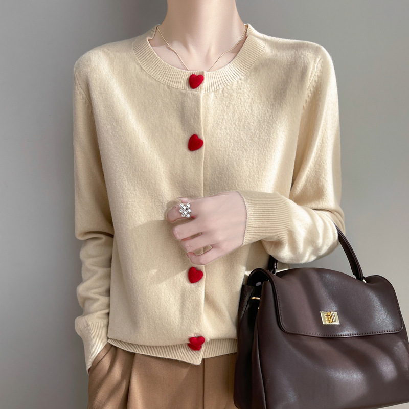 桃心扣圆领针织开衫25秋冬新款安迪绒长袖纯色百搭毛衣女外套上衣