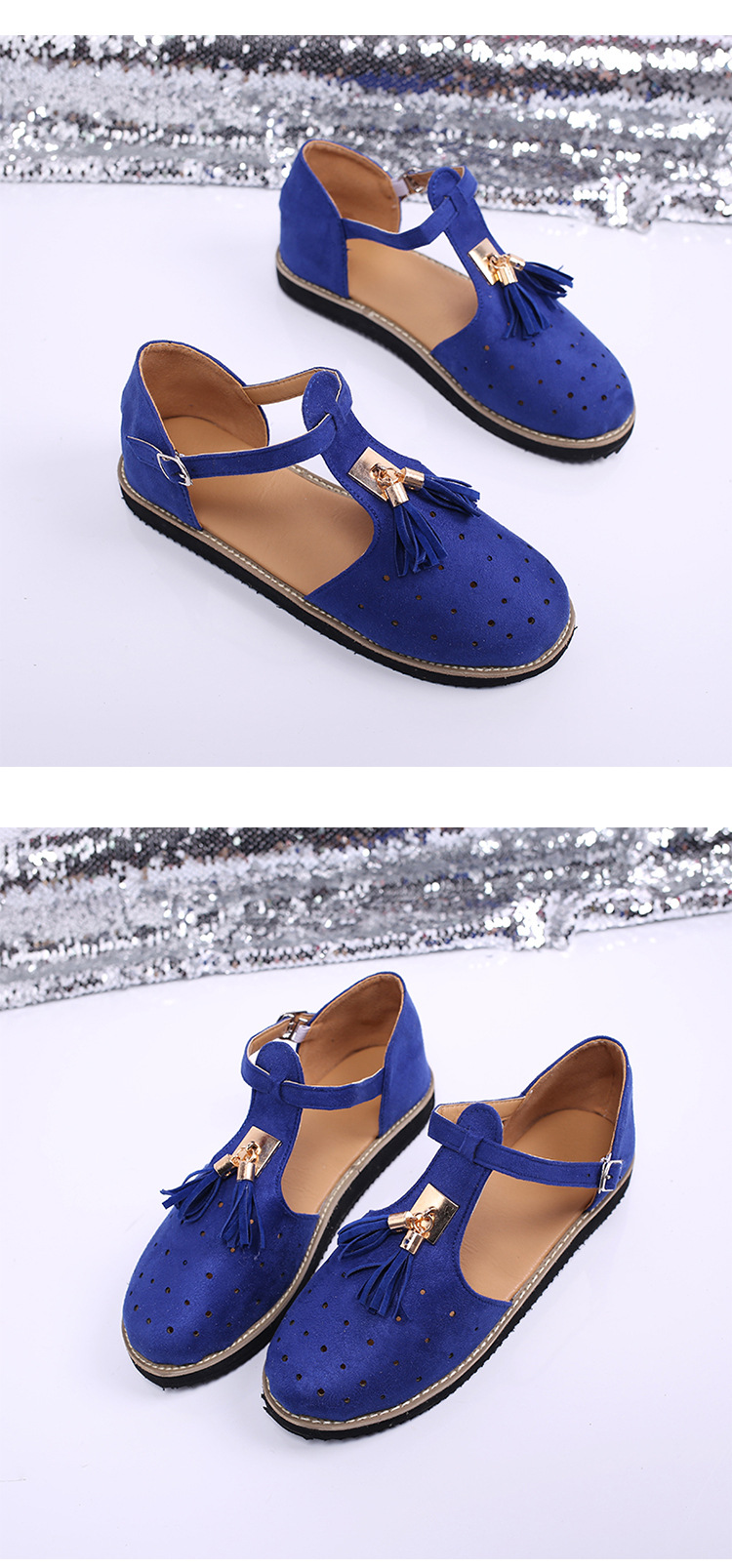 2021 European and American new thick-soled round-toe cutout retro single shoe, large-sized low-top bag and fringed women's sandals undefined