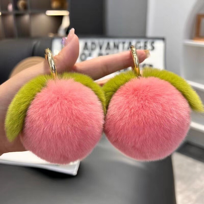 Internet famous rex rabbit fur peach bag pendant cute plush ball peach bag pendant car key chain bag Internet famous rex rabbit fur peach bag pendant cute plush ball peach bag pendant car key chain bag