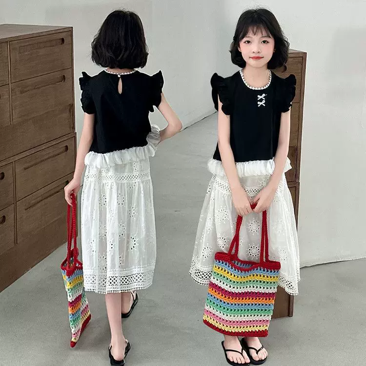 女中大童夏装套装2025新款洋气时髦短袖上衣半身裙两件套韩版夏季