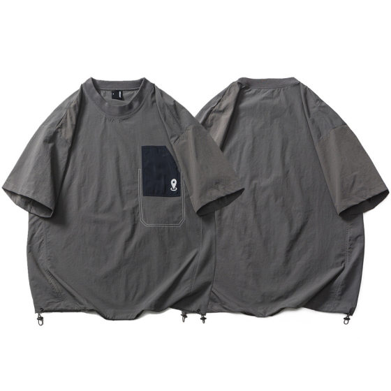 Mountain Outdoor Japanese Functional Pocket Stitching Tooling Short-sleeved T-shirt Men's and Women's Loose Waterproof Quick-drying Half-sleeved TEE Trendy